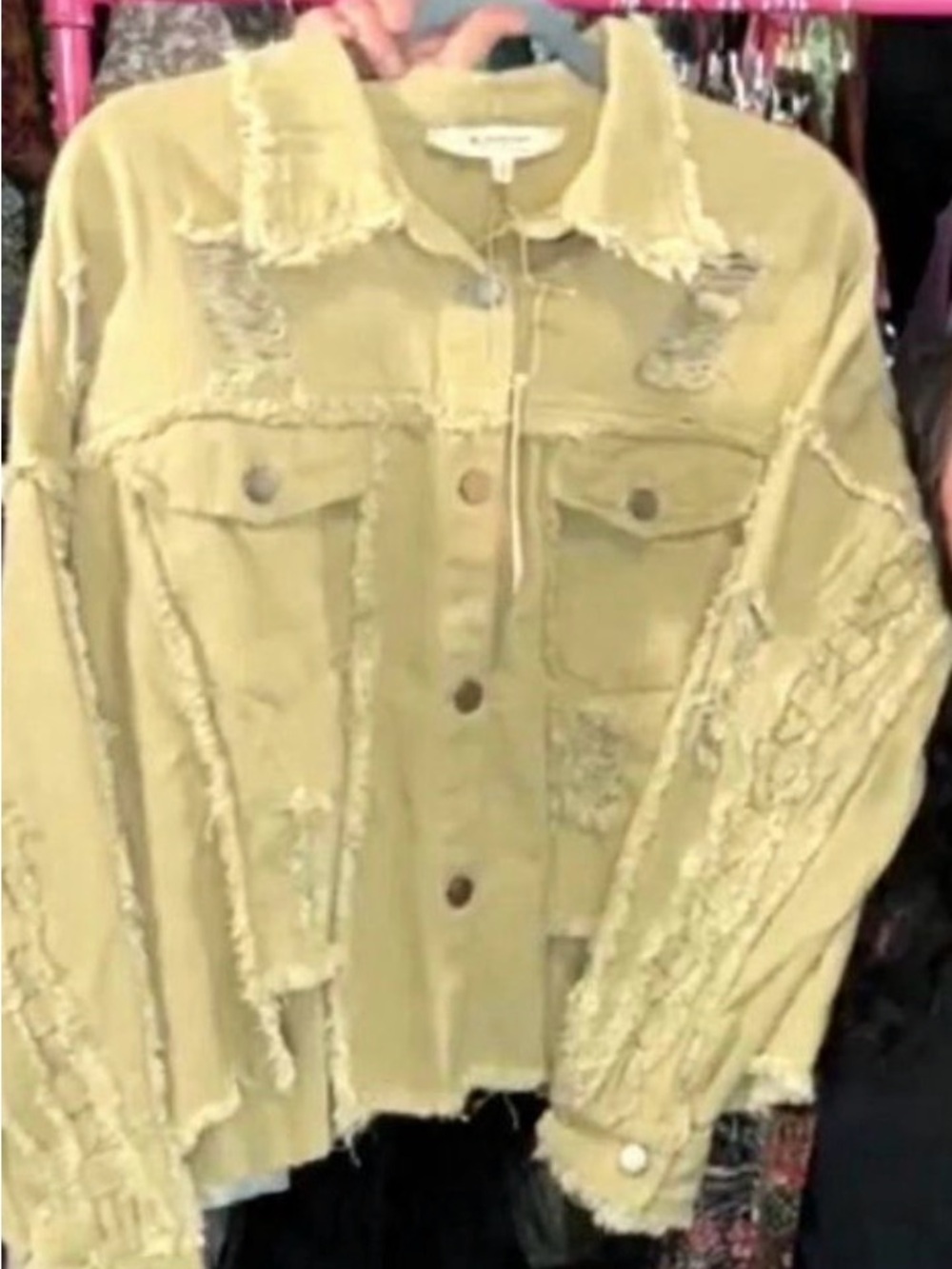 Distressed Frayed Seam Utility Jacket in Light Khaki